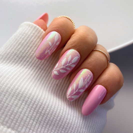 press on nails roses et brillants