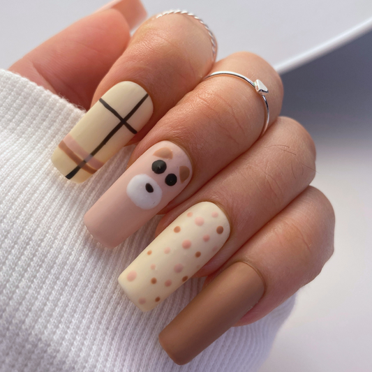 press on nails nounours couleurs tendres 