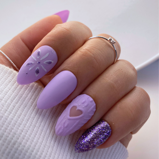 press on nails violet effet pull brillant matte